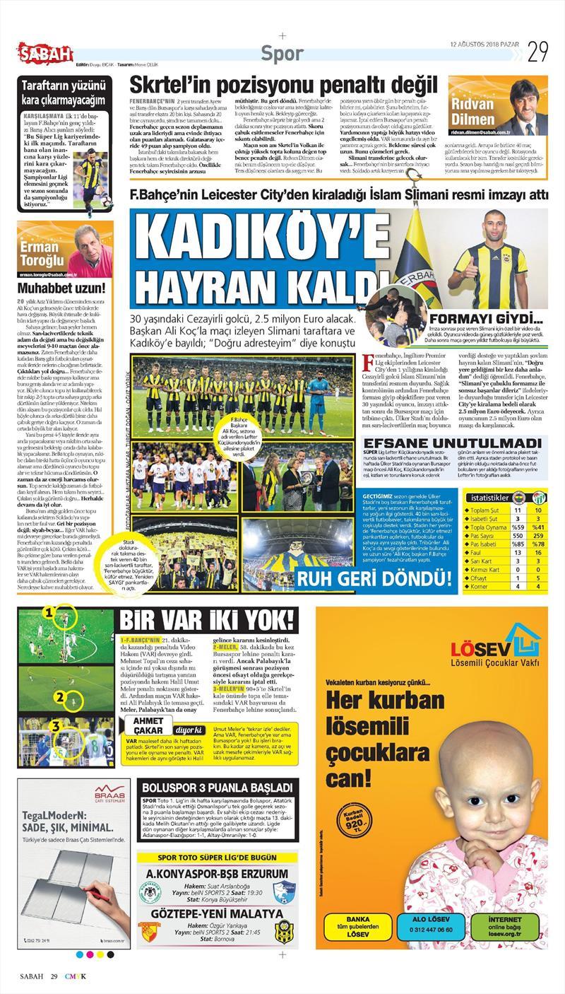 Fenerbahçe manşet - 12 Ağustos